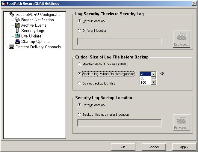 SecureGURU User-defined Backup Settings