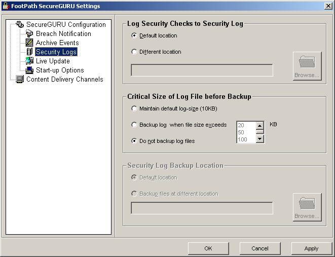 SecureGURU Default Security Log Settings